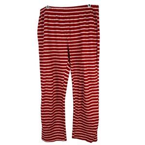 Red White Striped Lounge Pants Plush Polyester Large Comfy Relaxed Fit